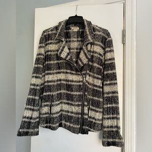 Lucky Brand Black White Sweater Zip Jacket 2X